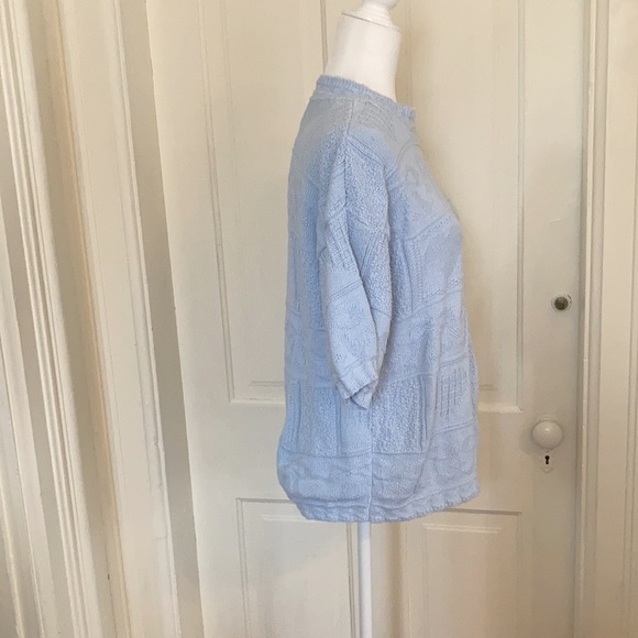 Bentley, powder blue 100% cotton summer sweater in heart and bow design, size L - Picture 3 of 5